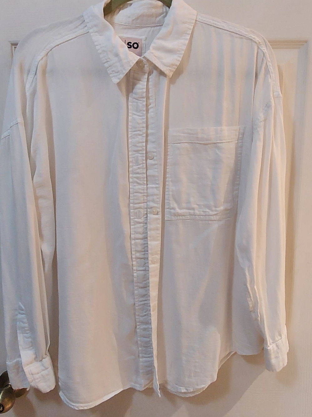 SO White Relaxed Button-Down Shirt with Chest Pocket